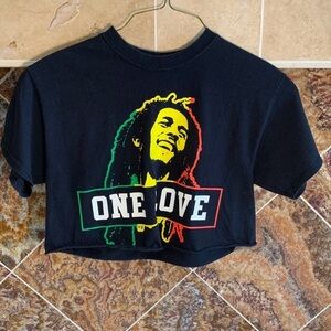 Zion Rootswear Bob Marley T Shirt Medium Black One Love Crop Top
